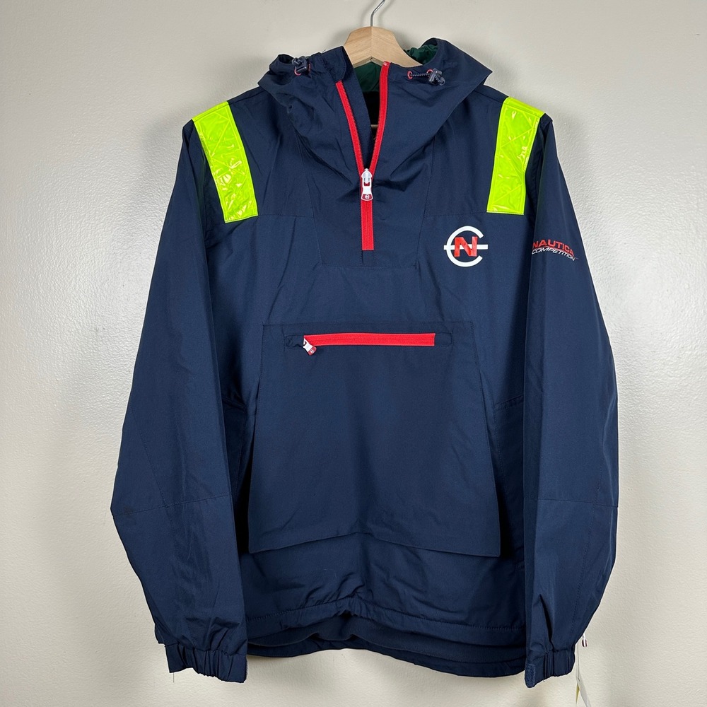 Nautica‎ Competition Men's M Anorak Jacket Navy Blue Reflective Neon NEW